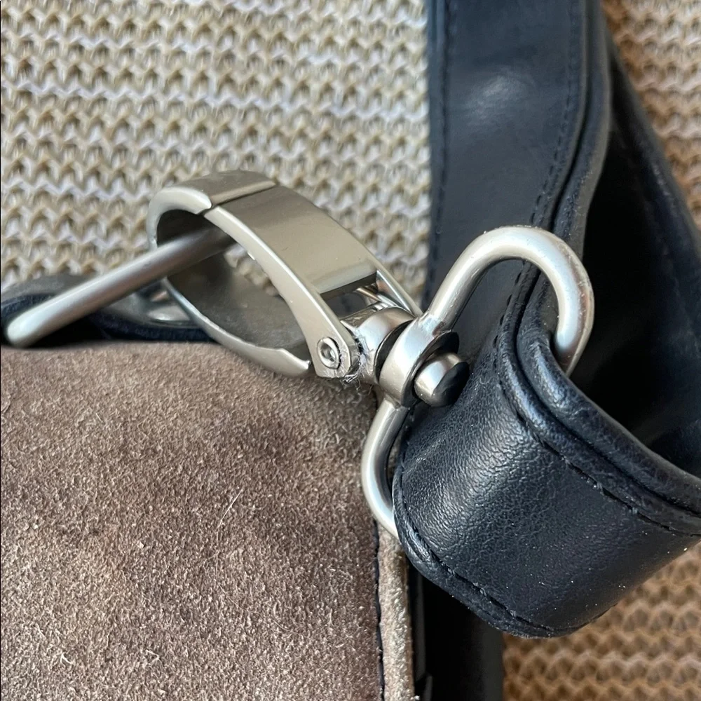Stetson Taupe Brown Suede Men's Briefcase and laptop with Black Trim.
